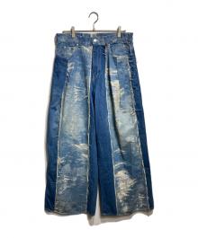 TAAKK（ターク）の古着「DESIGN WIDE DENIM PANTS/デザインワイドデニムパンツ」｜インディゴ