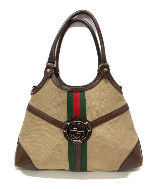 GUCCI（グッチ）GUCCI (グッチ) インターロッキングG シェリーラインバッグ ベージュ×ブラウンの古着・服飾アイテム