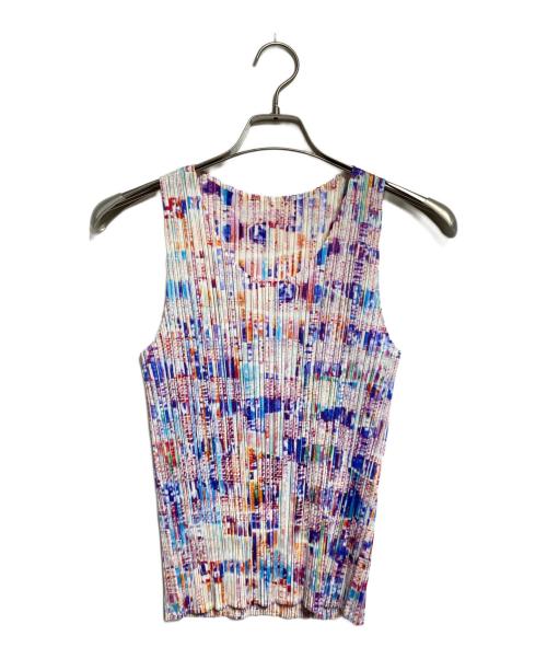 PLEATS PLEASE（プリーツプリーズ）PLEATS PLEASE (プリーツプリーズ) 転写ノースリーブプリーツカットソー/Sleeveless pleated top パープル サイズ:3の古着・服飾アイテム