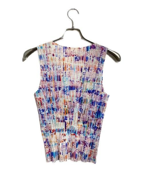 PLEATS PLEASE（プリーツプリーズ）PLEATS PLEASE (プリーツプリーズ) 転写ノースリーブプリーツカットソー/Sleeveless pleated top パープル サイズ:3の古着・服飾アイテム