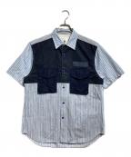 GANRYUガンリュウ）の古着「生地切替ストライプ半袖シャツ/Short-sleeved shirt」｜ネイビー