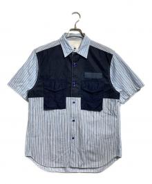 GANRYU（ガンリュウ）の古着「生地切替ストライプ半袖シャツ/Short-sleeved shirt」｜ネイビー