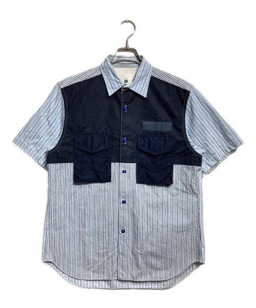GANRYU（ガンリュウ）GANRYU (ガンリュウ) 生地切替ストライプ半袖シャツ/Short-sleeved shirt ネイビー サイズ:Mの古着・服飾アイテム