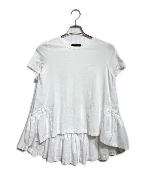 YOKO CHAN（ヨーコチャン）YOKO CHAN (ヨーコチャン) バックヘムフリル切替 クルーネックカットソー/Crew-neck cut-and-sew top ホワイト サイズ:40の古着・服飾アイテム