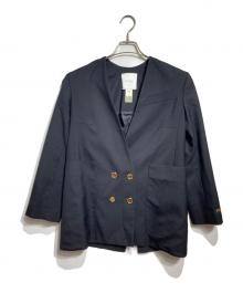patou（パトゥ）の古着「金釦ノーカラーダブルジャケット」｜ブラック