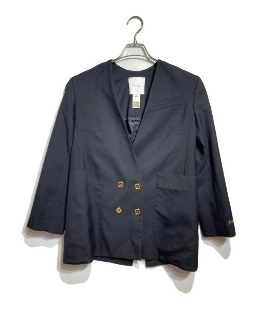 patou（パトゥ）Patou (パトゥ) 金釦ノーカラーダブルジャケット ブラック サイズ:34の古着・服飾アイテム