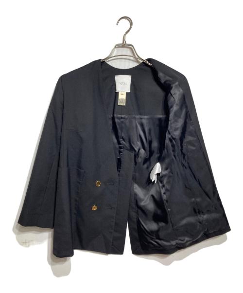 patou（パトゥ）Patou (パトゥ) 金釦ノーカラーダブルジャケット ブラック サイズ:34の古着・服飾アイテム