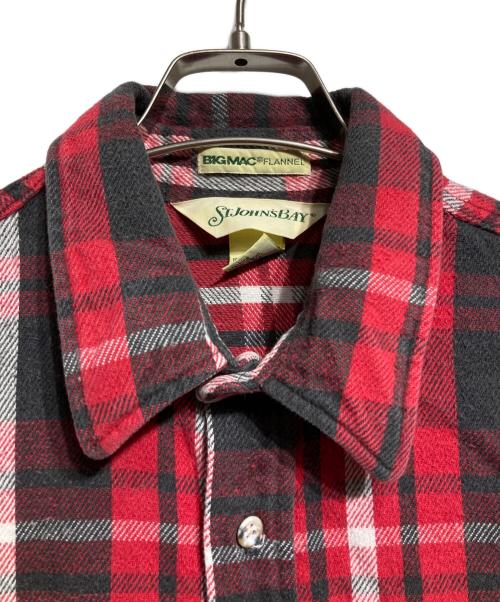 ST JOHN'S BAY（セントジョンズベイ）ST JOHN'S BAY (セントジョンズベイ) 80'S USA製チェックネルシャツ/ 1980s USA-made plaid flannel shirt レッド×グレー サイズ:XLの古着・服飾アイテム