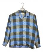 Manhattanマンハッタン）の古着「50-60’S 開襟ブロックチェックシャツ/1950s–60s Open-Collar Block Check Shirt」｜ブルー