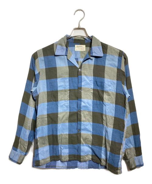 Manhattan（マンハッタン）Manhattan (マンハッタン) 50-60’S 開襟ブロックチェックシャツ/1950s–60s Open-Collar Block Check Shirt ブルー サイズ:Ｍの古着・服飾アイテム