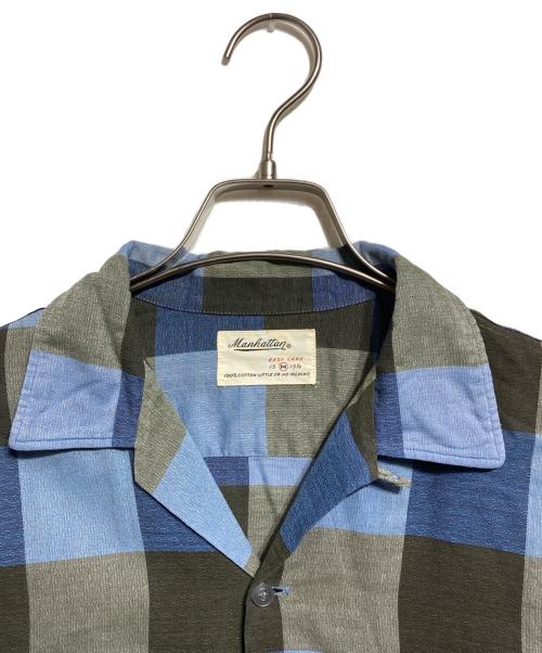Manhattan（マンハッタン）Manhattan (マンハッタン) 50-60’S 開襟ブロックチェックシャツ/1950s–60s Open-Collar Block Check Shirt ブルー サイズ:Ｍの古着・服飾アイテム