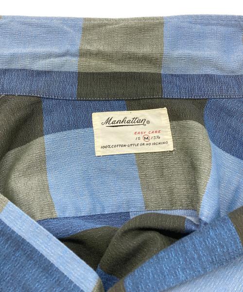 Manhattan（マンハッタン）Manhattan (マンハッタン) 50-60’S 開襟ブロックチェックシャツ/1950s–60s Open-Collar Block Check Shirt ブルー サイズ:Ｍの古着・服飾アイテム