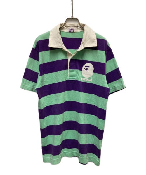 A BATHING APE（アベイシングエイプ）A BATHING APE (アベイシングエイプ) ラガーシャツ パープル×グリーン サイズ:Mの古着・服飾アイテム