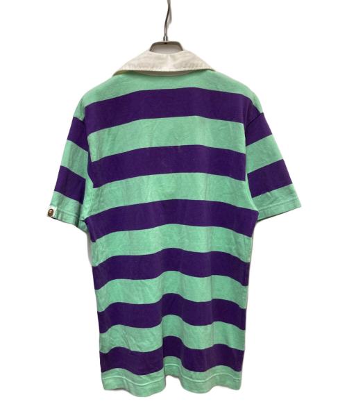 A BATHING APE（アベイシングエイプ）A BATHING APE (アベイシングエイプ) ラガーシャツ パープル×グリーン サイズ:Mの古着・服飾アイテム