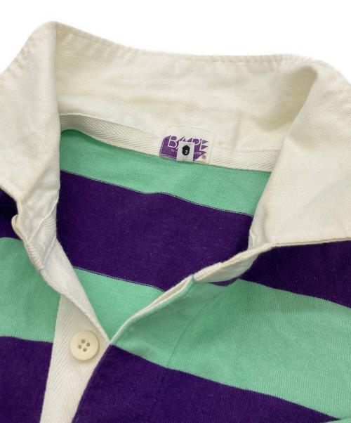 A BATHING APE（アベイシングエイプ）A BATHING APE (アベイシングエイプ) ラガーシャツ パープル×グリーン サイズ:Mの古着・服飾アイテム