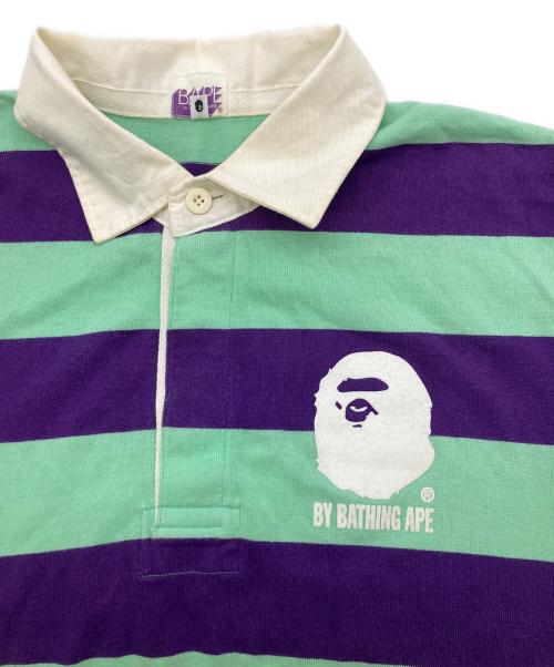 A BATHING APE（アベイシングエイプ）A BATHING APE (アベイシングエイプ) ラガーシャツ パープル×グリーン サイズ:Mの古着・服飾アイテム