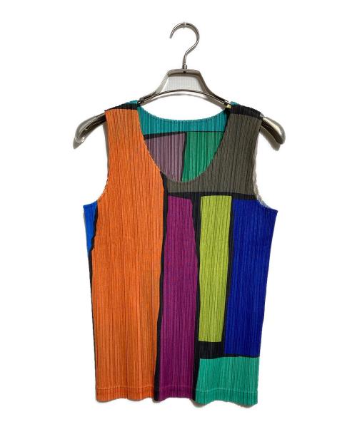 PLEATS PLEASE（プリーツプリーズ）PLEATS PLEASE (プリーツプリーズ) カラータワー ブロッキングノースリーブカットソー/Color-Block Sleeveless Top マルチカラー サイズ:４の古着・服飾アイテム