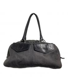 PRADA（プラダ）の古着「キャンバス×レザー切替ミニボストンバッグ/Canvas and Leather Panel Mini Boston Bag」｜グレー×ブラック