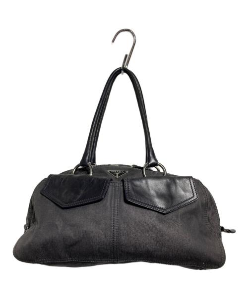 PRADA（プラダ）PRADA (プラダ) キャンバス×レザー切替ミニボストンバッグ/Canvas and Leather Panel Mini Boston Bag グレー×ブラック サイズ:不明の古着・服飾アイテム