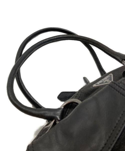 PRADA（プラダ）PRADA (プラダ) キャンバス×レザー切替ミニボストンバッグ/Canvas and Leather Panel Mini Boston Bag グレー×ブラック サイズ:不明の古着・服飾アイテム