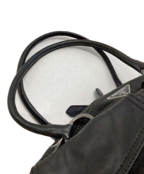 PRADA（プラダ）PRADA (プラダ) キャンバス×レザー切替ミニボストンバッグ/Canvas and Leather Panel Mini Boston Bag グレー×ブラック サイズ:不明の古着・服飾アイテム