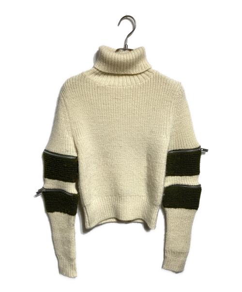 sacai（サカイ）sacai (サカイ) Wool Zip Sleeve Turtleneck/ウール ジップスリーブ タートルネック ベージュ×カーキ サイズ:1の古着・服飾アイテム