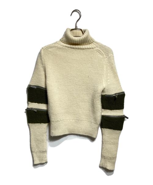 sacai（サカイ）sacai (サカイ) Wool Zip Sleeve Turtleneck/ウール ジップスリーブ タートルネック ベージュ×カーキ サイズ:1の古着・服飾アイテム