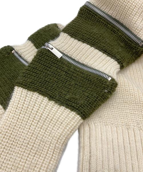 sacai（サカイ）sacai (サカイ) Wool Zip Sleeve Turtleneck/ウール ジップスリーブ タートルネック ベージュ×カーキ サイズ:1の古着・服飾アイテム