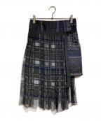 sacaiサカイ）の古着「キルティングレイヤードプリーツスカート/Quilted Layered Pleated Skirt」｜グレー×ネイビー