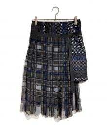 sacai（サカイ）の古着「キルティングレイヤードプリーツスカート/Quilted Layered Pleated Skirt」｜グレー×ネイビー