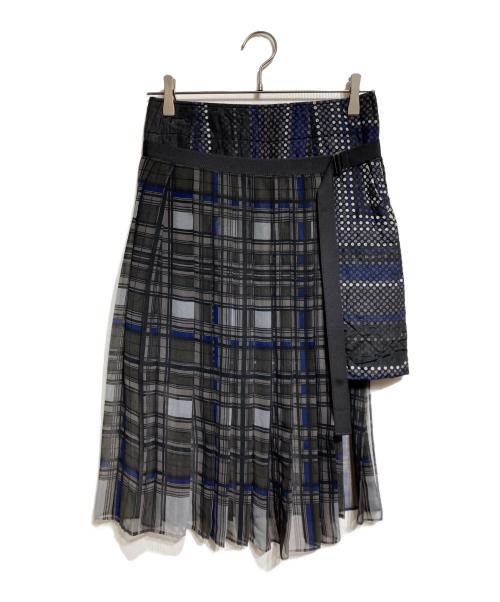 sacai（サカイ）sacai (サカイ) キルティングレイヤードプリーツスカート/Quilted Layered Pleated Skirt グレー×ネイビー サイズ:1の古着・服飾アイテム