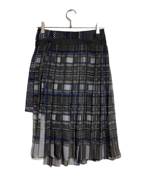 sacai（サカイ）sacai (サカイ) キルティングレイヤードプリーツスカート/Quilted Layered Pleated Skirt グレー×ネイビー サイズ:1の古着・服飾アイテム