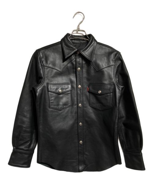 INDIAN MOTORCYCLE（インディアンモーターサイクル）INDIAN MOTORCYCLE (インディアンモーターサイクル) レザーウエスタンシャツジャケット/Leather Western Shirt Jacket ブラック サイズ:Sの古着・服飾アイテム