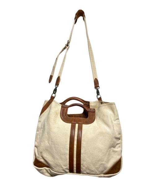 KAPITAL（キャピタル）KAPITAL (キャピタル) キャンバス×レザー 2wayバッグ/Canvas and Leather 2Way Bag ベージュ×ブラウンの古着・服飾アイテム