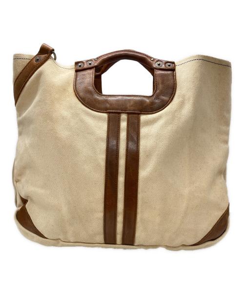KAPITAL（キャピタル）KAPITAL (キャピタル) キャンバス×レザー 2wayバッグ/Canvas and Leather 2Way Bag ベージュ×ブラウンの古着・服飾アイテム