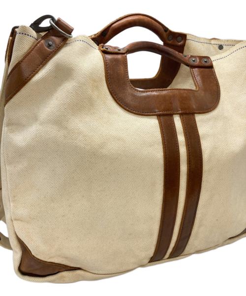 KAPITAL（キャピタル）KAPITAL (キャピタル) キャンバス×レザー 2wayバッグ/Canvas and Leather 2Way Bag ベージュ×ブラウンの古着・服飾アイテム