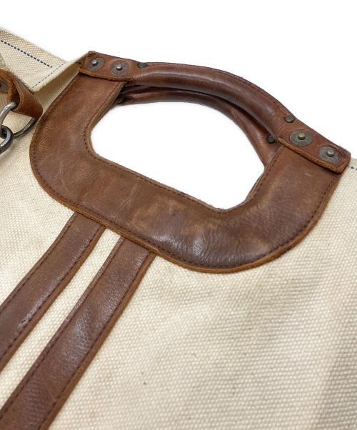 KAPITAL（キャピタル）KAPITAL (キャピタル) キャンバス×レザー 2wayバッグ/Canvas and Leather 2Way Bag ベージュ×ブラウンの古着・服飾アイテム