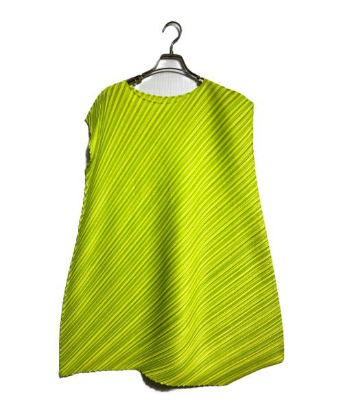 PLEATS PLEASE（プリーツプリーズ）PLEATS PLEASE (プリーツプリーズ) 斜めプリーツノースリーブチュニック グリーン サイズ:3の古着・服飾アイテム