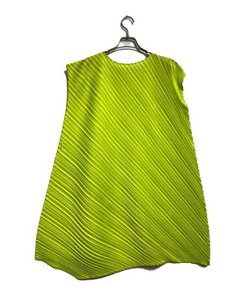 PLEATS PLEASE（プリーツプリーズ）PLEATS PLEASE (プリーツプリーズ) 斜めプリーツノースリーブチュニック グリーン サイズ:3の古着・服飾アイテム