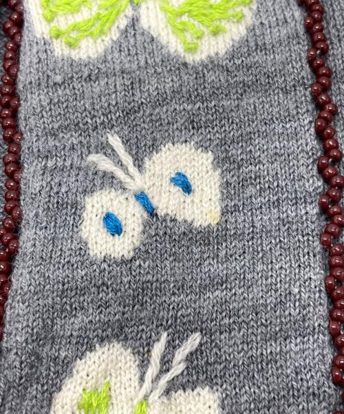 mina perhonen（ミナ ペルホネン）mina perhonen (ミナ ペルホネン) hana hane刺繍ウールニットカーディガン/Wool knit cardigan グレー サイズ:38の古着・服飾アイテム