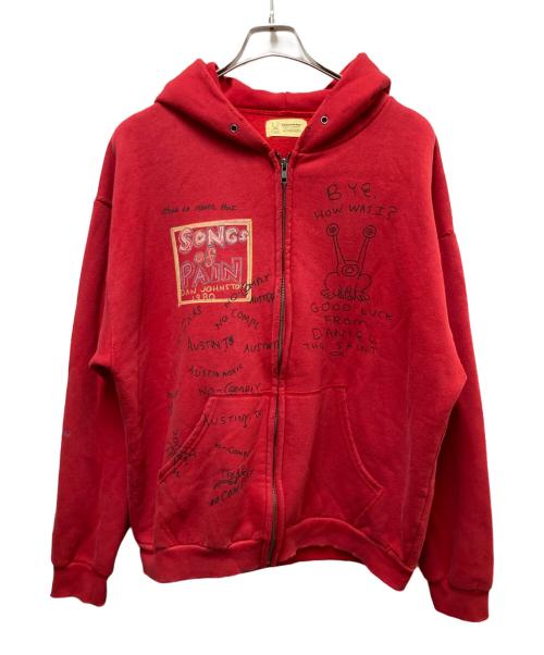 thisisneverthat（ディスイズネバーザット）thisisneverthat (ディスイズネバーザット) Daniel Johnston (ダニエル・ジョンストン) SONGS of PAIN Faded Zip Up Hoodie レッド サイズ:XLの古着・服飾アイテム