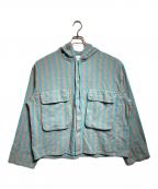 UNUSEDアンユーズド）の古着「25SS STRIPE FOOD SHIRT/ストライプ フードシャツ」｜ブルー×グレー