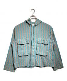 UNUSED（アンユーズド）の古着「25SS STRIPE FOOD SHIRT/ストライプ フードシャツ」｜ブルー×グレー