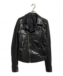 RICK OWENS（リックオウエンス）の古着「Stooges Biker カーフレザーライダースジャケット/ストゥージズ・バイカー」｜ブラック