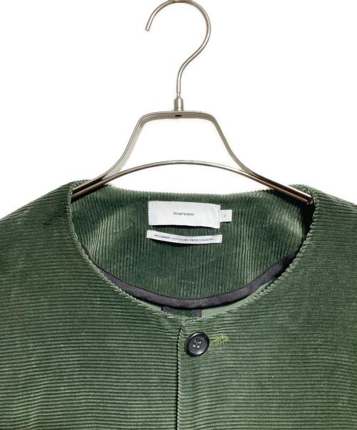 Graphpaper（グラフペーパー）Graphpaper (グラフペーパー) Suvin Corduroy Collarless Jacket/スヴィン コーデュロイノーカラージャケット グリーン サイズ:2の古着・服飾アイテム