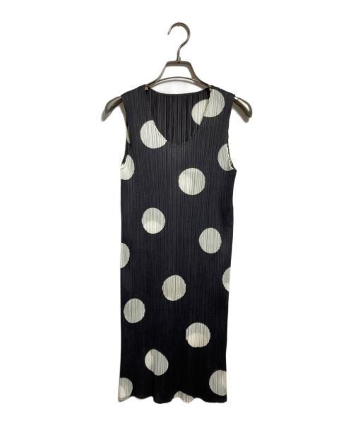 PLEATS PLEASE（プリーツプリーズ）PLEATS PLEASE (プリーツプリーズ) ノースリーブプリーツドットワンピース/Sleeveless Pleated Polka-Dot Dress ブラック サイズ:3の古着・服飾アイテム
