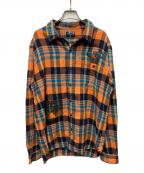 stussyステューシー）の古着「00sグラフィックプリントチェックシャツ」｜オレンジ