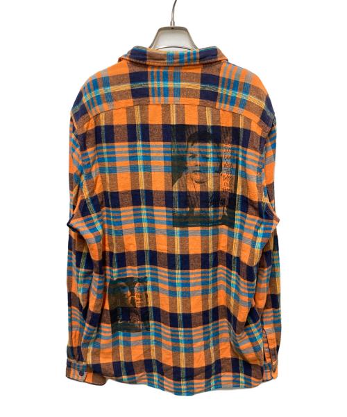 stussy（ステューシー）stussy (ステューシー) 00sグラフィックプリントチェックシャツ オレンジ サイズ:XLの古着・服飾アイテム