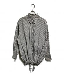 DRIES VAN NOTEN（ドリスヴァンノッテン）の古着「オーバーサイズ ギャザー ストライプ シャツ/Oversized Gathered Stripe Shirt」｜ホワイト×ブラック