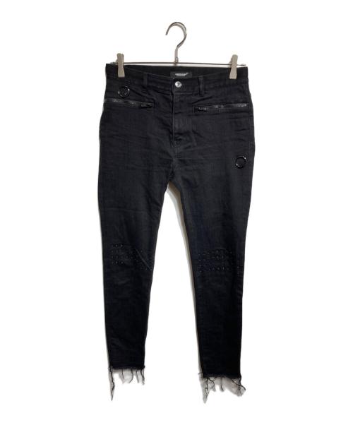 UNDERCOVER（アンダーカバー）UNDERCOVER (アンダーカバー) ストレッチカツラギ ニーピラスタッズ スリムパンツ ブラック サイズ:2の古着・服飾アイテム